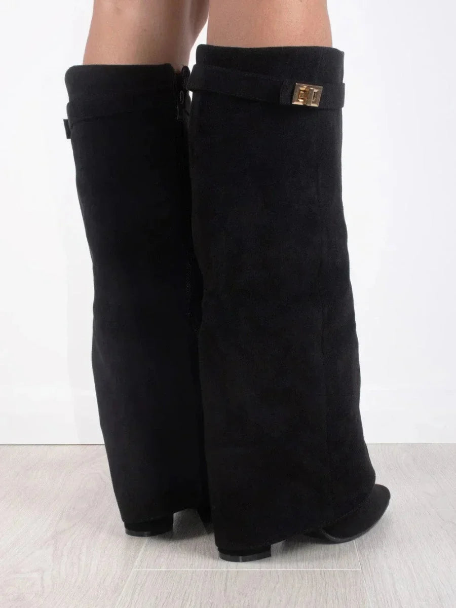 Mathilde | Bottes Femme Daim Noir Bout Pointu Talon Cône