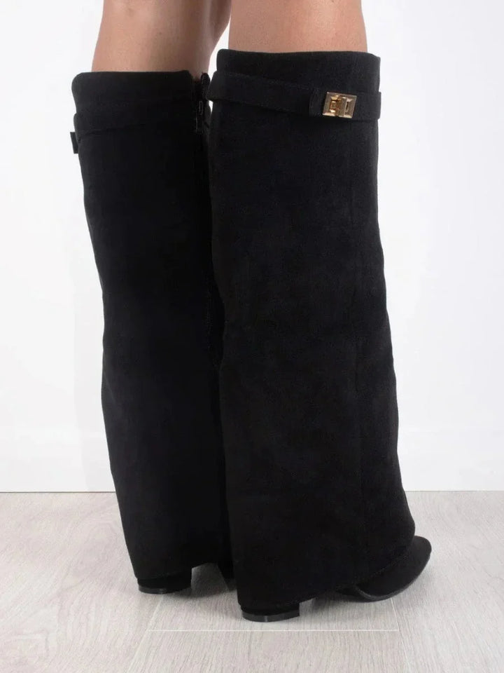 Mathilde | Bottes Femme Daim Noir Bout Pointu Talon Cône