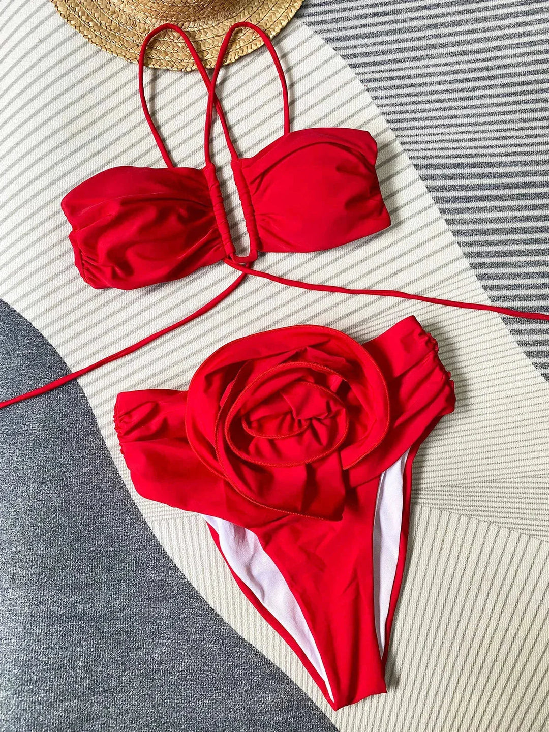 Mathilde | Ensemble Deux Pièces Rouge Fleur