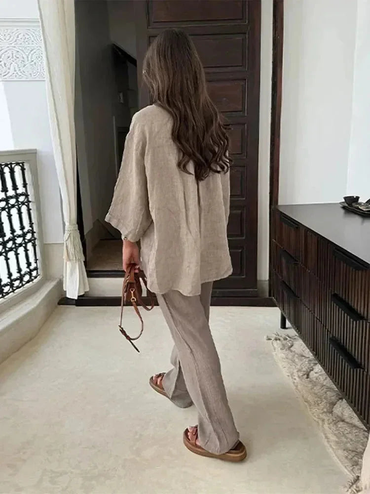 Mathilde | Ensemble Lin Femme Chemise Pantalon Large