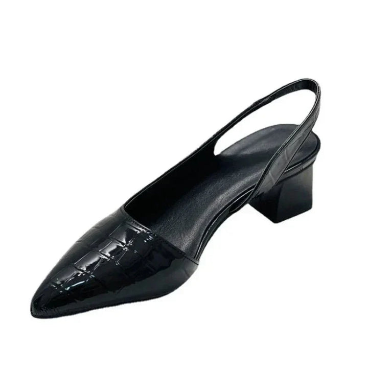 Mathilde | Escarpins Slingback Noir Cuir Croco Talon Bloc Bout Pointu