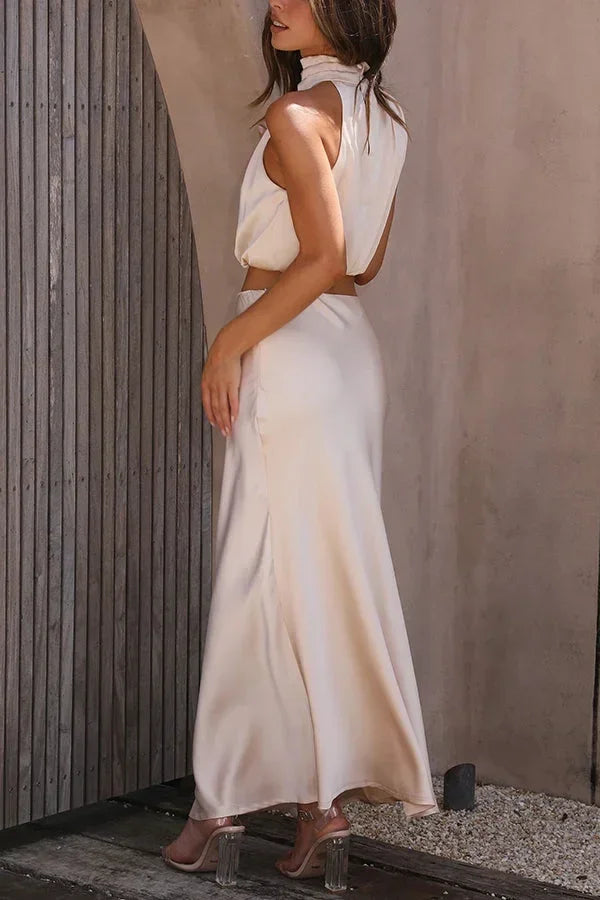 Mathilde | Robe Invitée Mariage Satin Col Halter