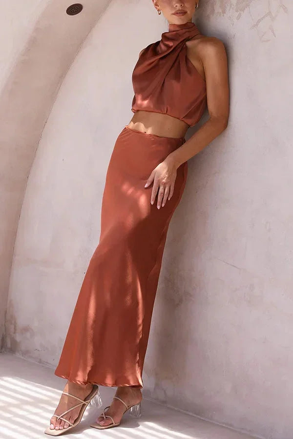 Mathilde | Robe Invitée Mariage Satin Col Halter