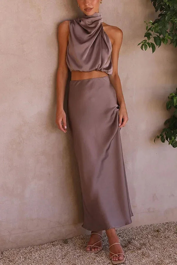 Mathilde | Robe Invitée Mariage Satin Col Halter