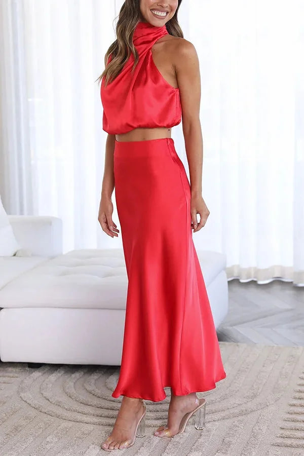 Mathilde | Robe Invitée Mariage Satin Col Halter