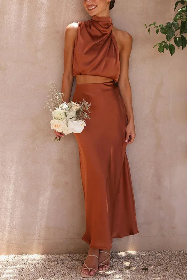 Mathilde | Robe Invitée Mariage Satin Col Halter