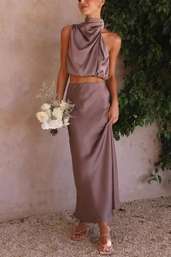 Mathilde | Robe Invitée Mariage Satin Col Halter
