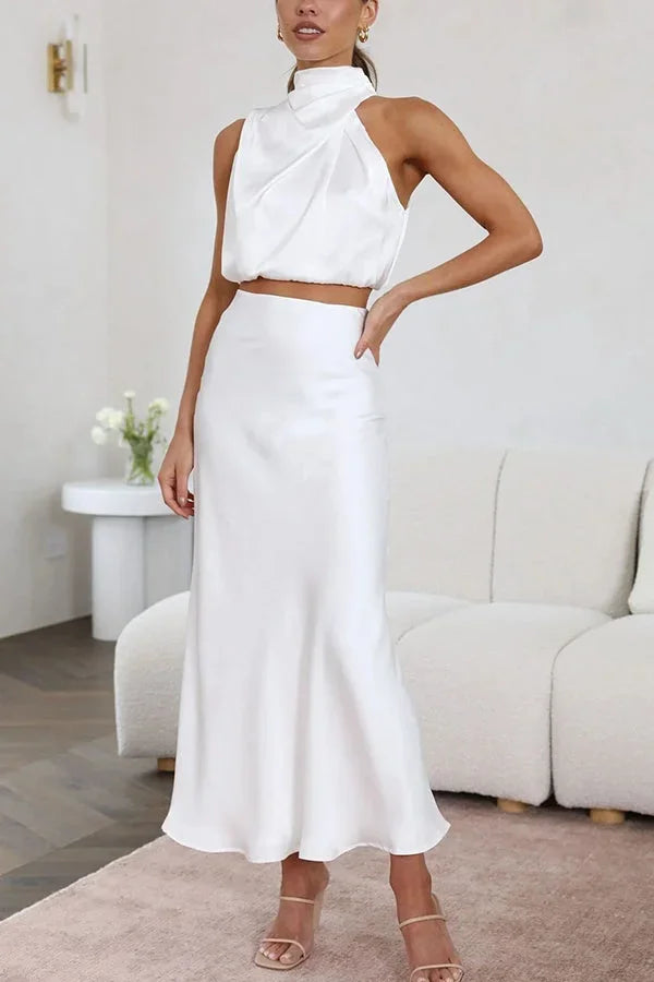 Mathilde | Robe Invitée Mariage Satin Col Halter