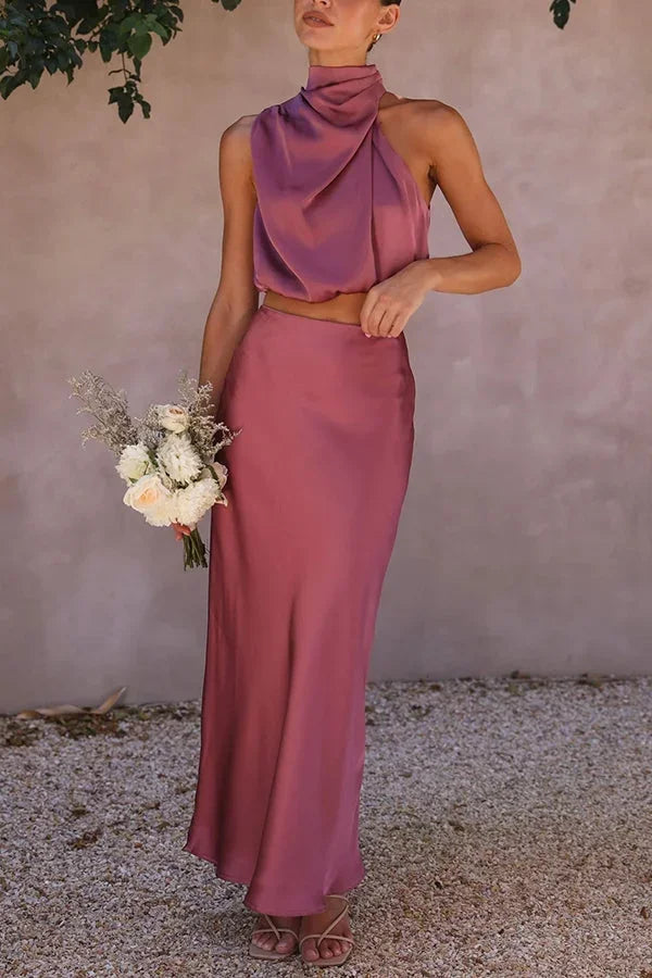 Mathilde | Robe Invitée Mariage Satin Col Halter