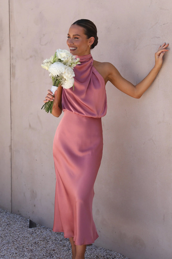 Mathilde | Robe Invitée Mariage Satin Col Halter