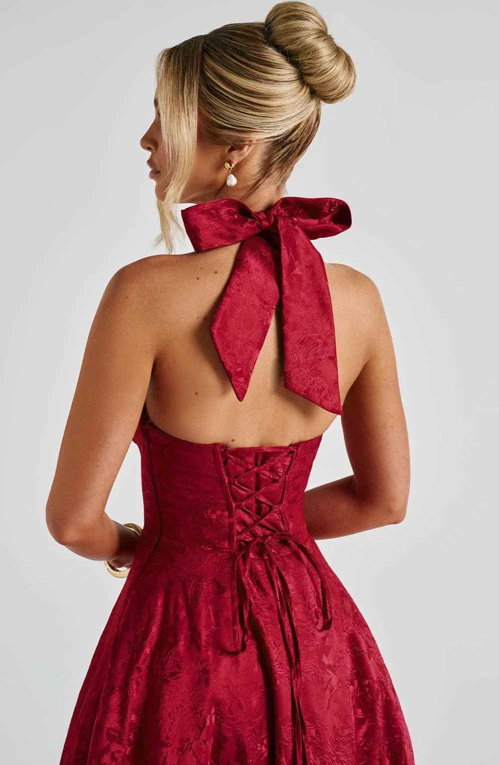Mathilde | Robe Midi Évasée Femme Jacquard Jaune