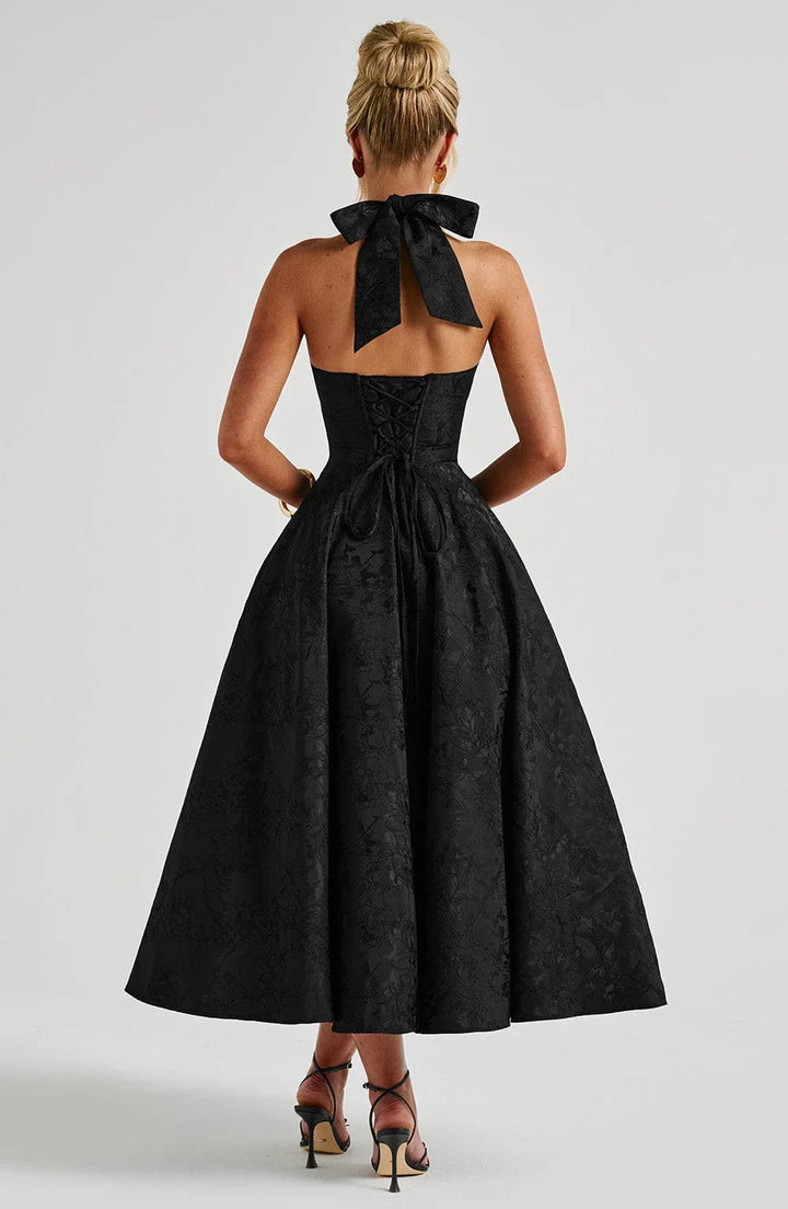 Mathilde | Robe Midi Évasée Femme Jacquard Jaune