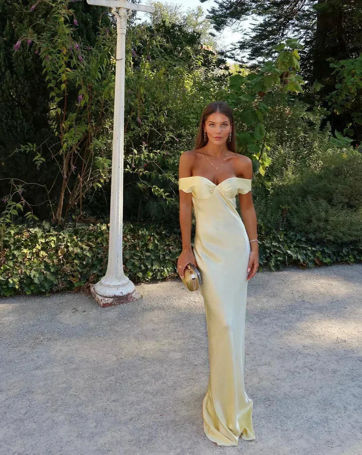 Mathilde | Robe de Soirée Longue Satin Épaules Nues