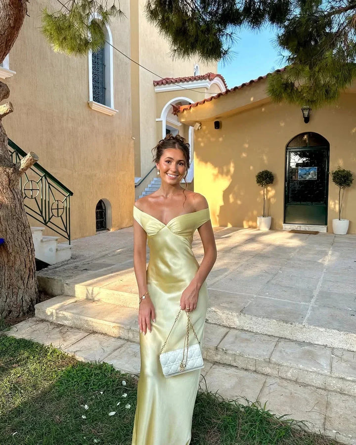 Mathilde | Robe de Soirée Longue Satin Épaules Nues
