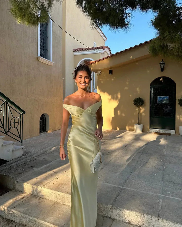 Mathilde | Robe de Soirée Longue Satin Épaules Nues