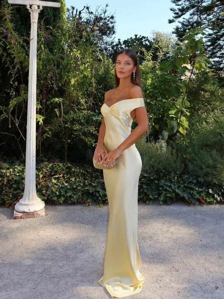 Mathilde | Robe de Soirée Longue Satin Épaules Nues