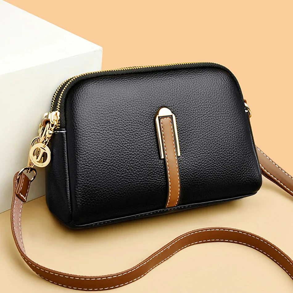 Mathilde | Sac Épaule Cuir Noir Zippé Femme