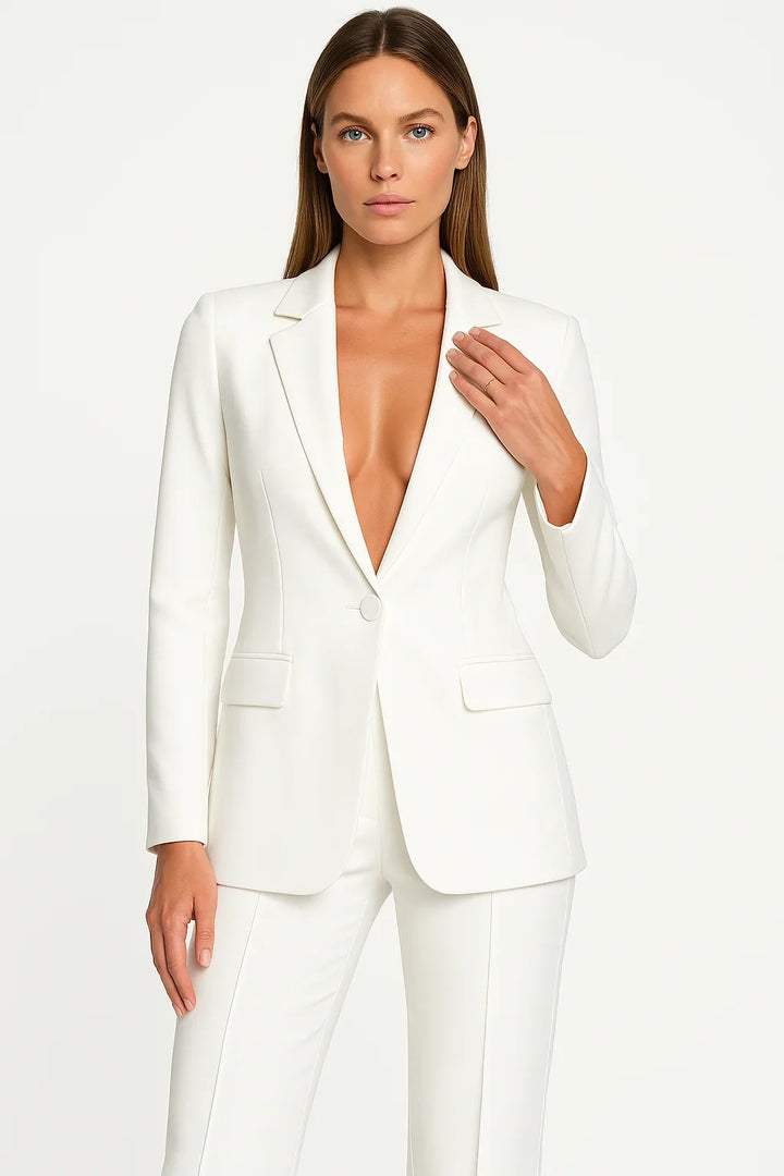 Mathilde | Tailleur Pantalon Bleu Femme Col V