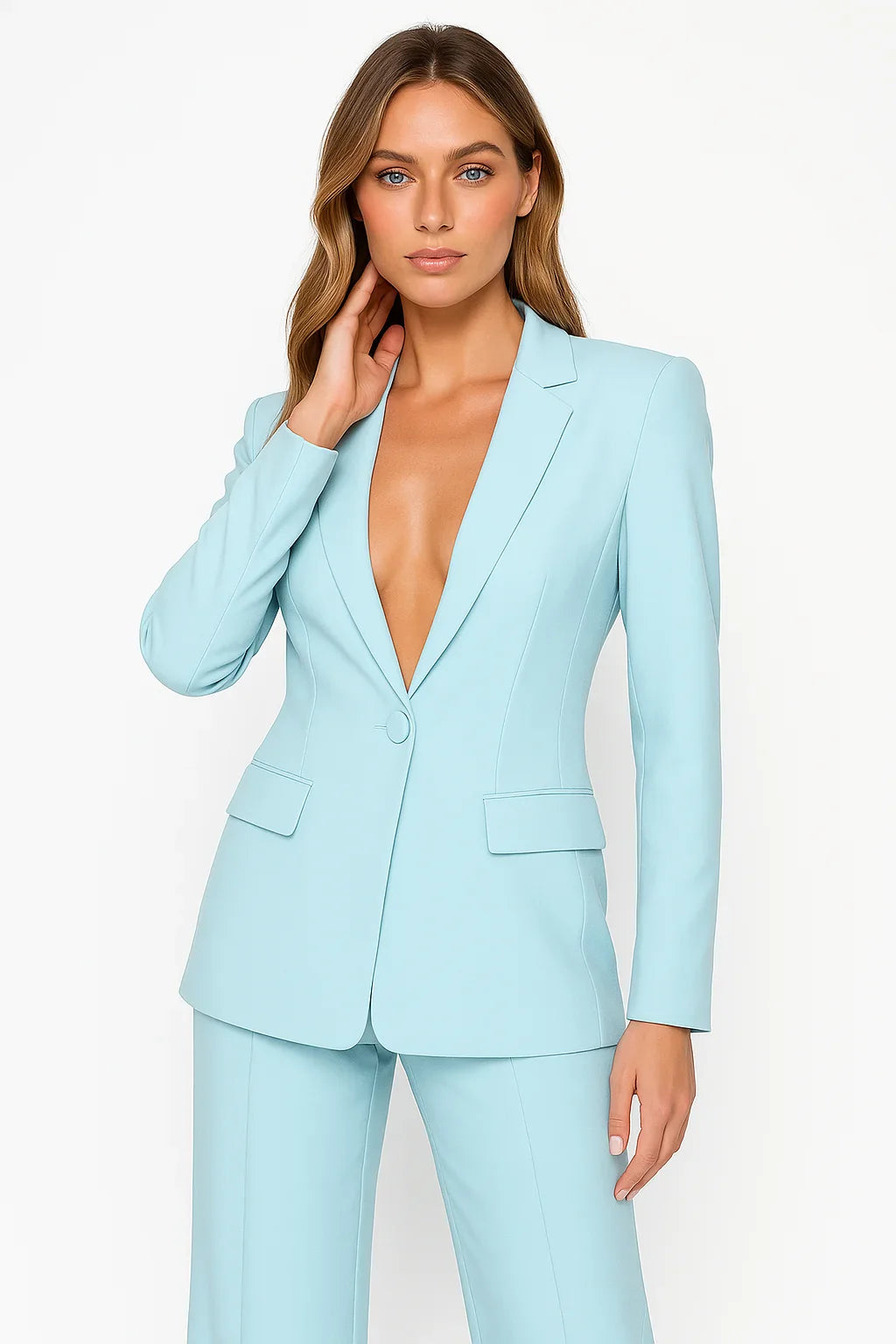 Mathilde | Tailleur Pantalon Bleu Femme Col V