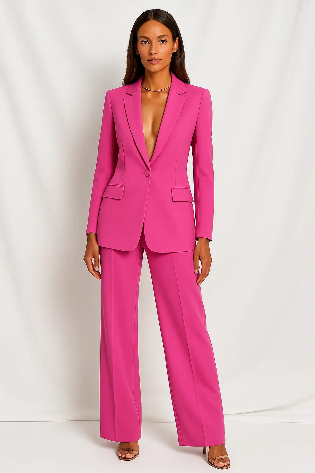 Mathilde | Tailleur Pantalon Bleu Femme Col V