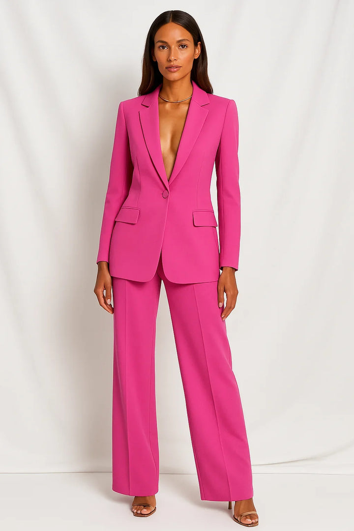 Mathilde | Tailleur Pantalon Bleu Femme Col V