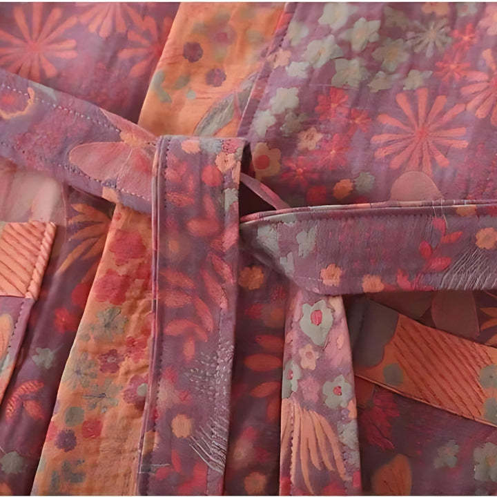 Maxence | Kimono Peignoir Rose Fleuri Cache-Cœur Manches Courtes