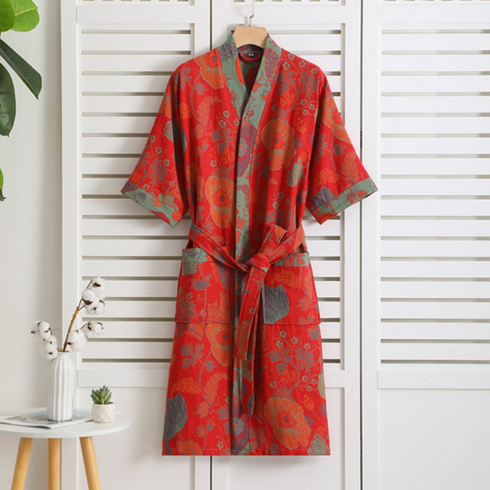 Maxence | Kimono Peignoir Rose Fleuri Cache-Cœur Manches Courtes