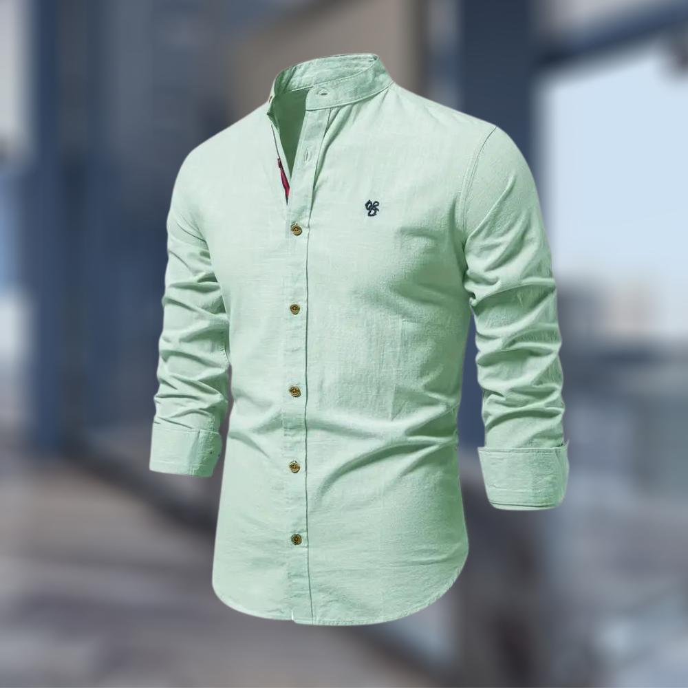 Maxime | Chemise Homme Col Mao Vert Kaki