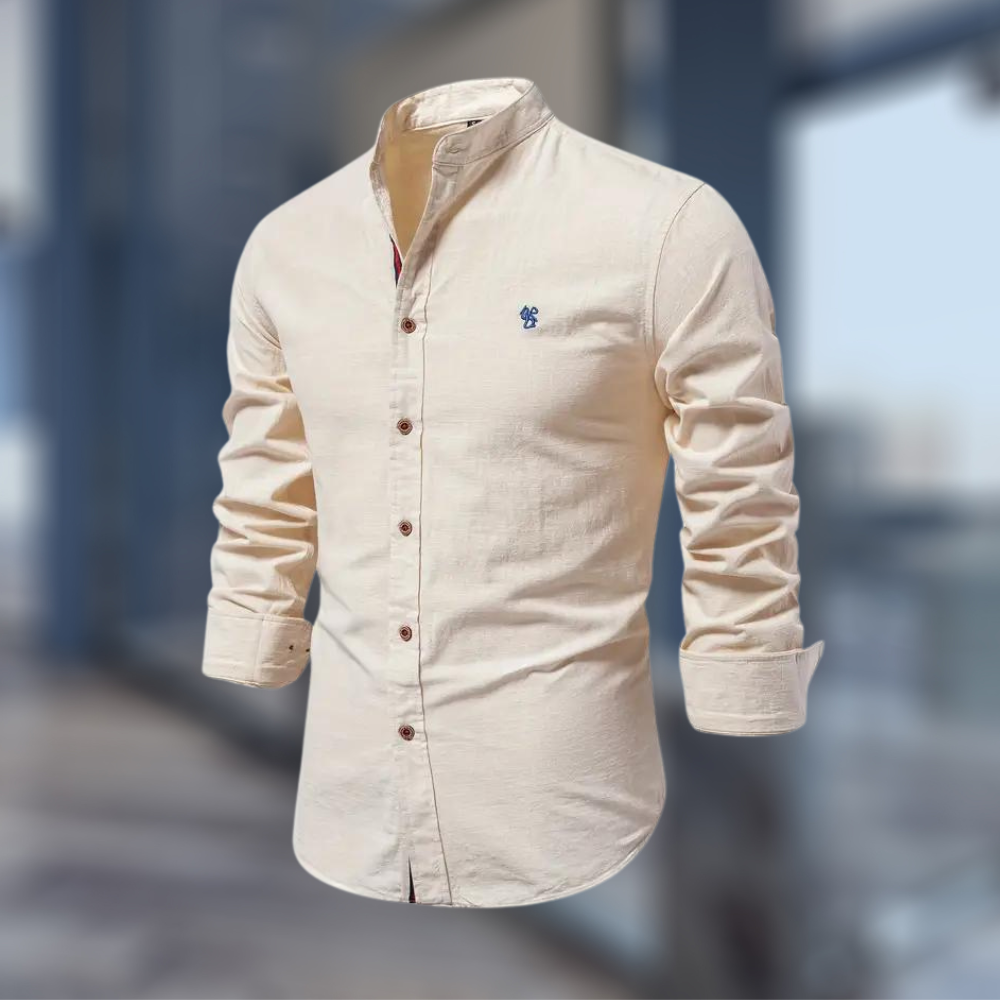 Maxime | Chemise Homme Col Mao Vert Kaki