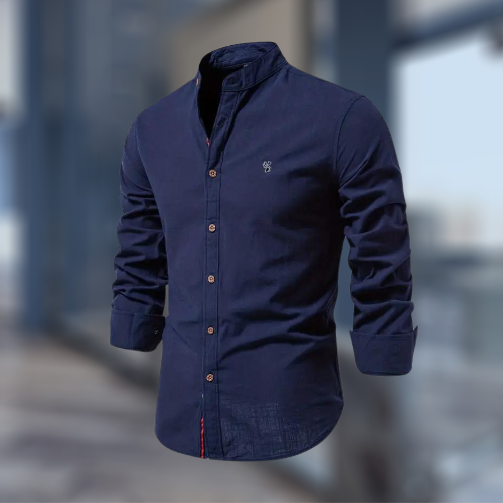Maxime | Chemise Homme Col Mao Vert Kaki