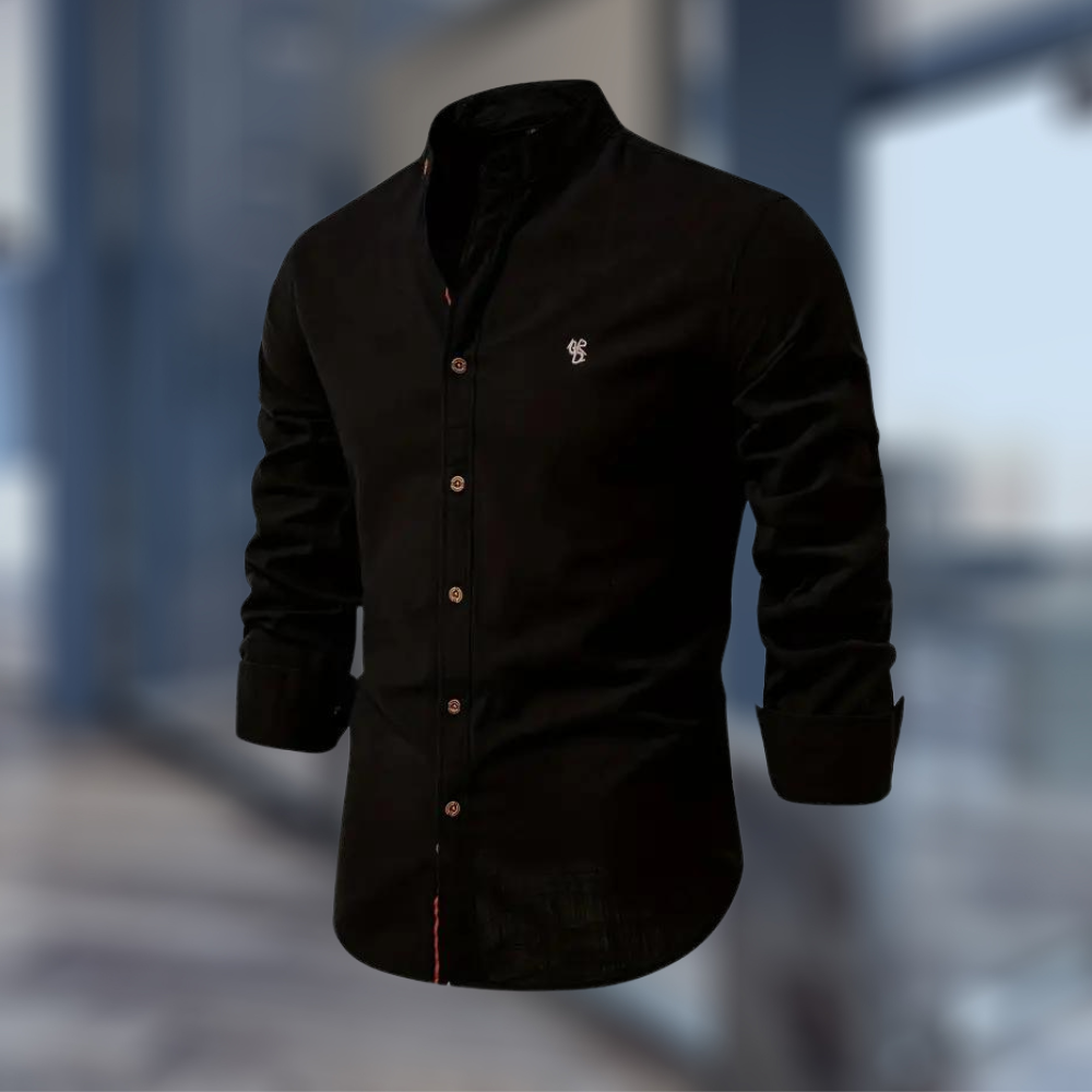 Maxime | Chemise Homme Col Mao Vert Kaki