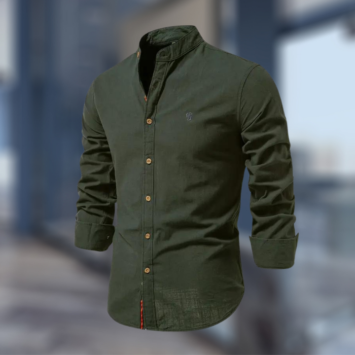 Maxime | Chemise Homme Col Mao Vert Kaki