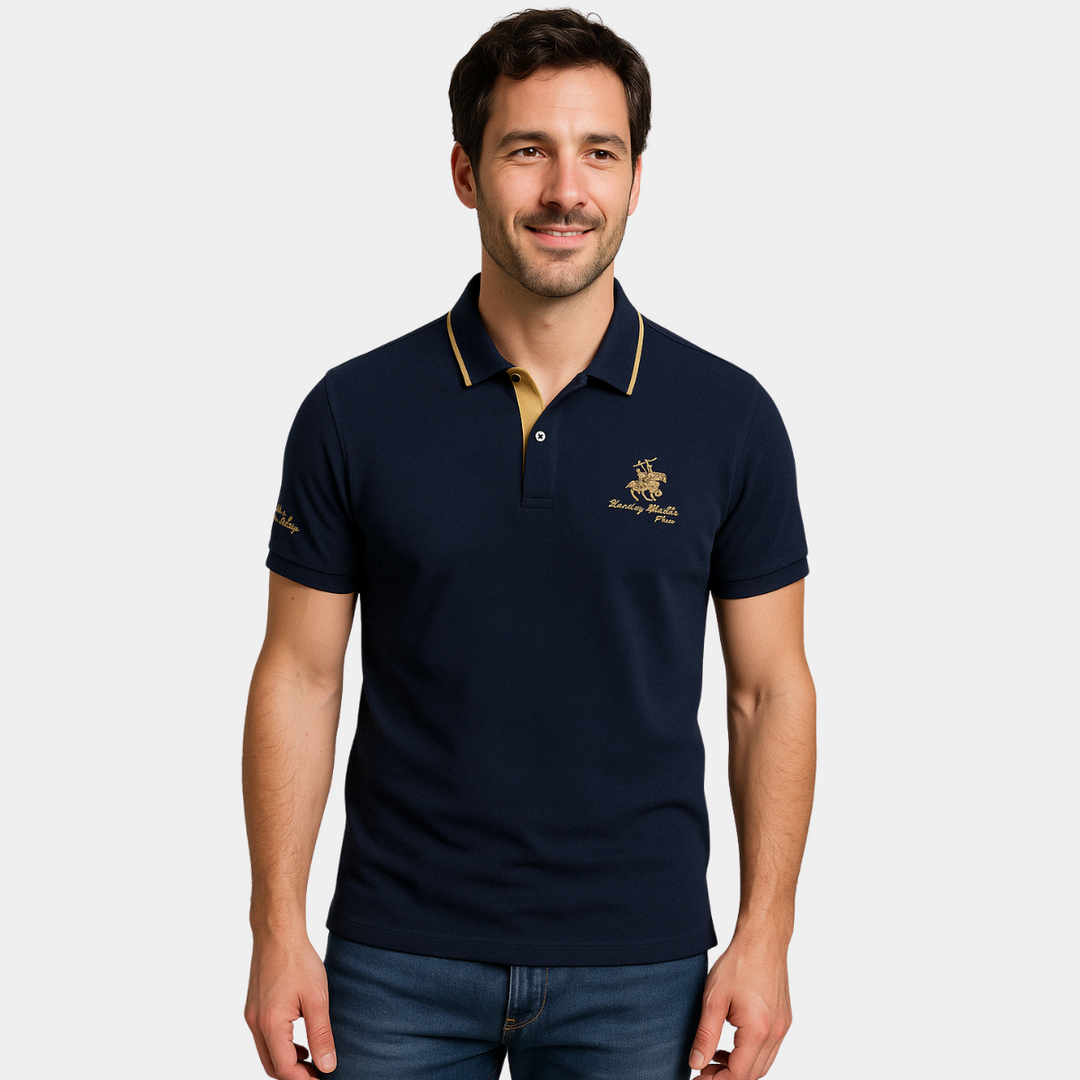 Maxime | Polo Homme Manches Longues Marine et Or