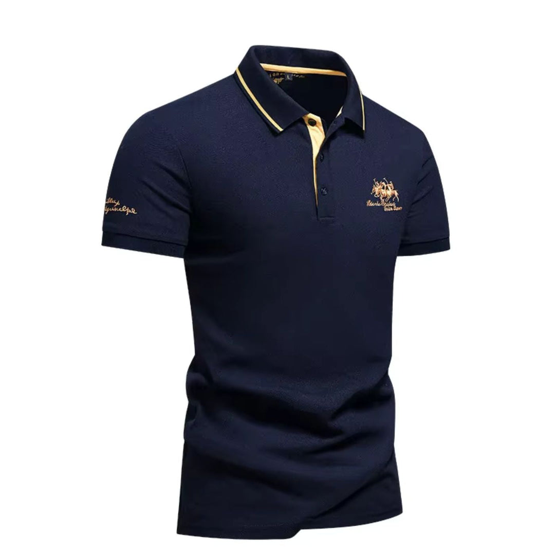 Maxime | Polo Homme Manches Longues Marine et Or