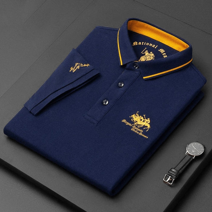 Maxime | Polo Homme Manches Longues Marine et Or