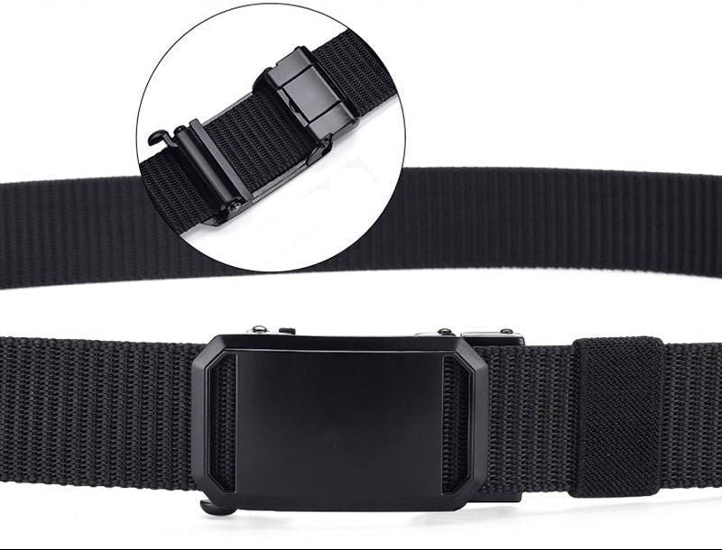 Mickaël | Ceinture Nylon Noire Boucle Métal Réglable