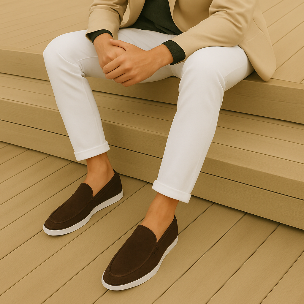 Mickaël | Mocassin Homme Femme Daim Noir Semelle Blanche