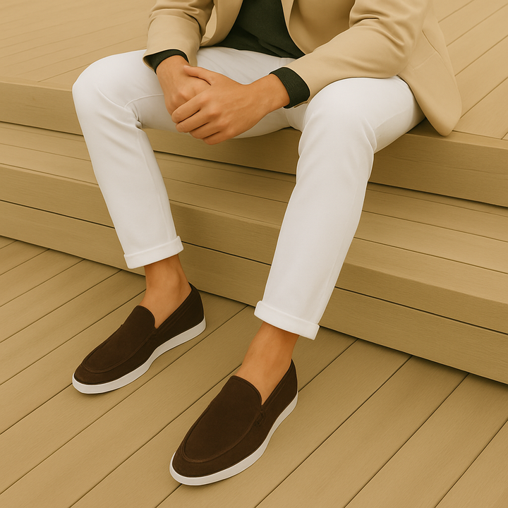 Mickaël | Mocassin Homme Femme Daim Noir Semelle Blanche