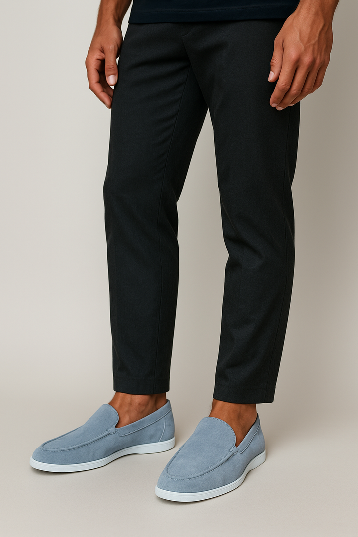 Mickaël | Mocassin Homme Femme Daim Noir Semelle Blanche