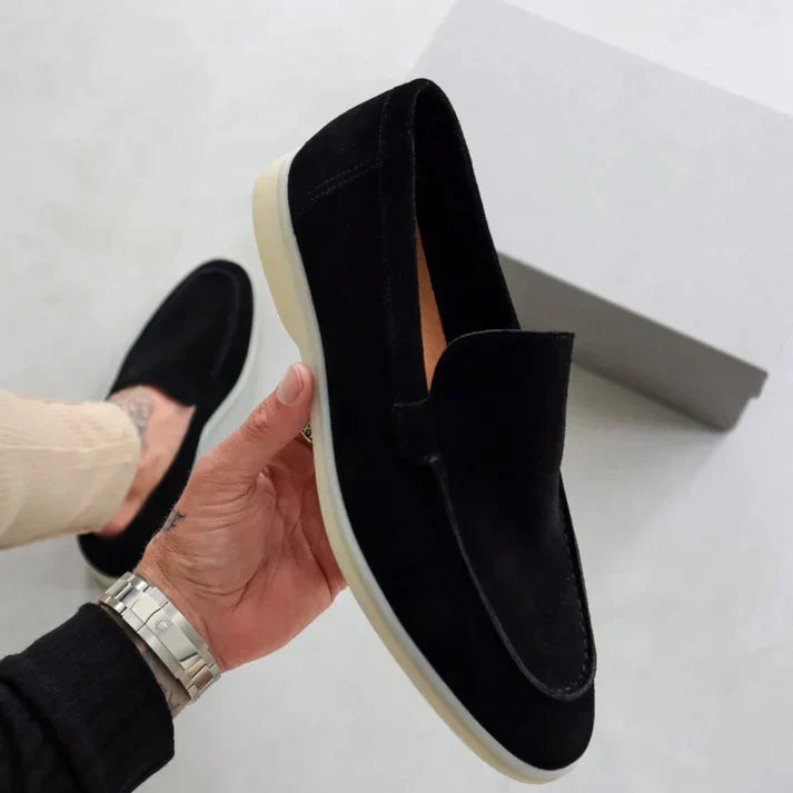 Mickaël | Mocassin Homme Femme Daim Noir Semelle Blanche