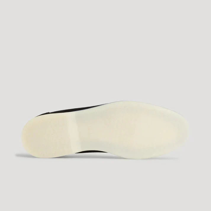 Mickaël | Mocassin Homme Femme Daim Noir Semelle Blanche