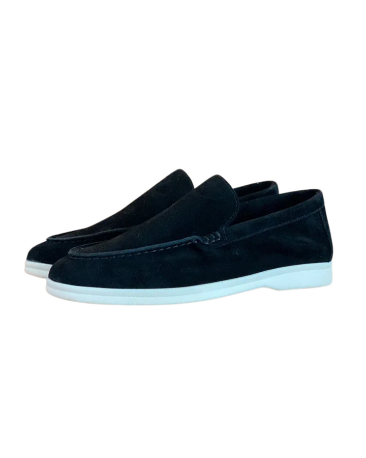 Mickaël | Mocassin Homme Femme Daim Noir Semelle Blanche