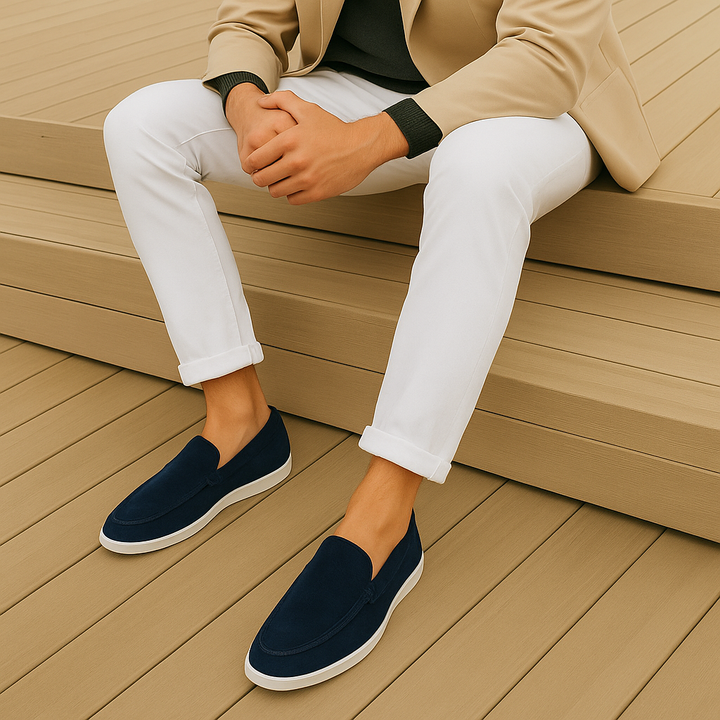 Mickaël | Mocassin Homme Femme Daim Noir Semelle Blanche