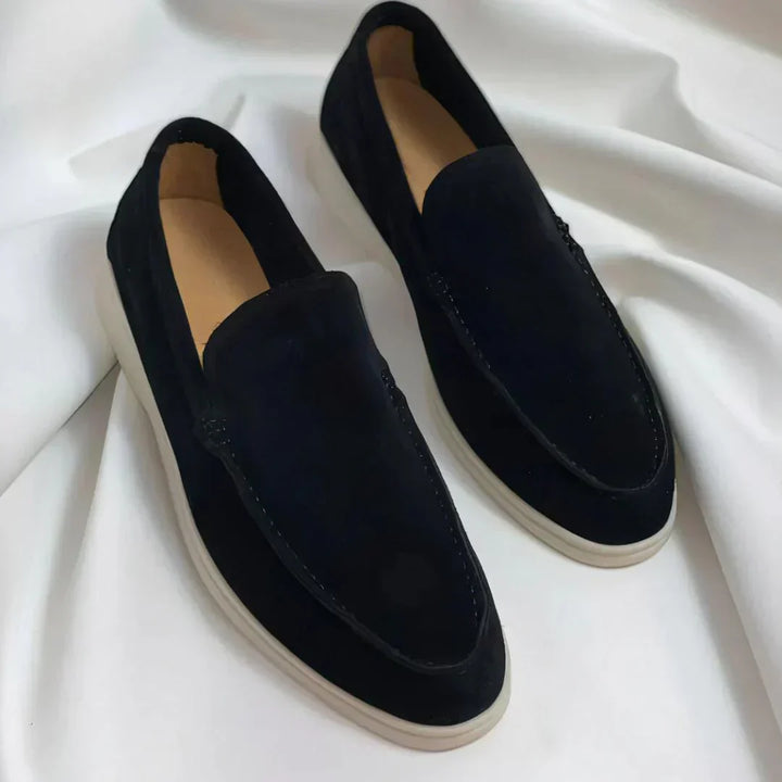 Mickaël | Mocassin Homme Femme Daim Noir Semelle Blanche
