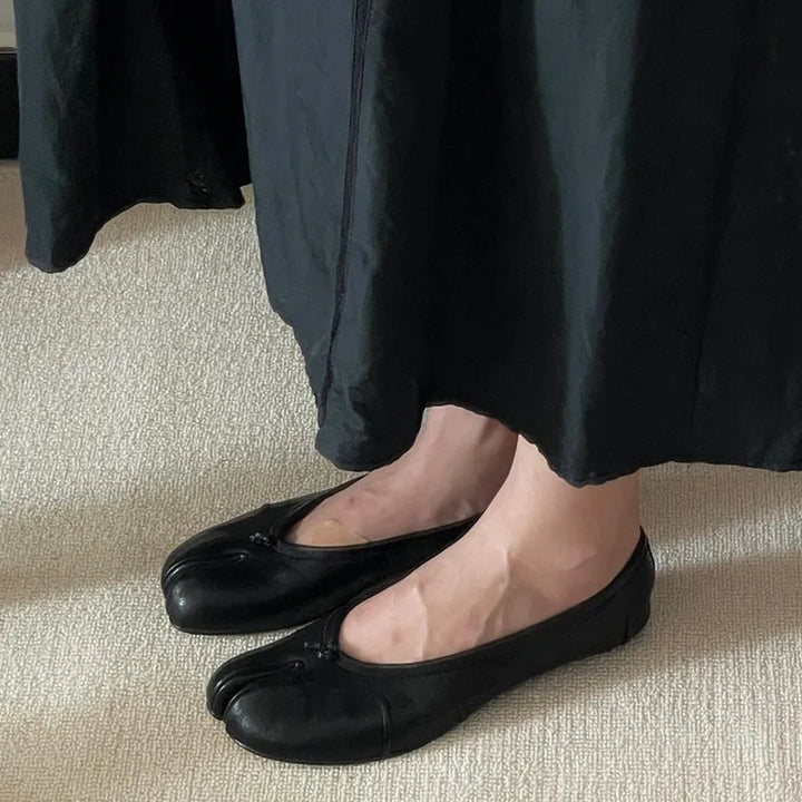 Anaïs | Ballerines Cuir Femme Prune Bout Fendu à Enfiler