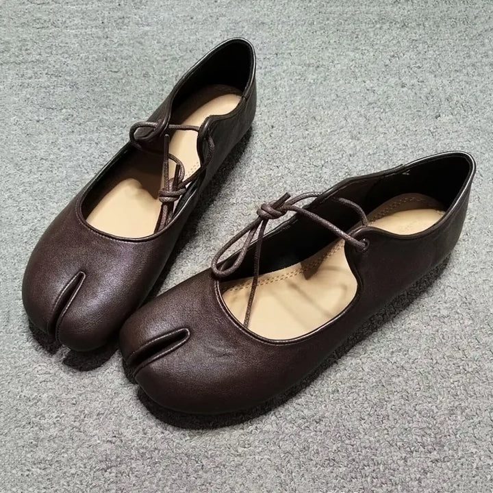 Anaïs | Ballerines Cuir Femme Prune Bout Fendu à Enfiler