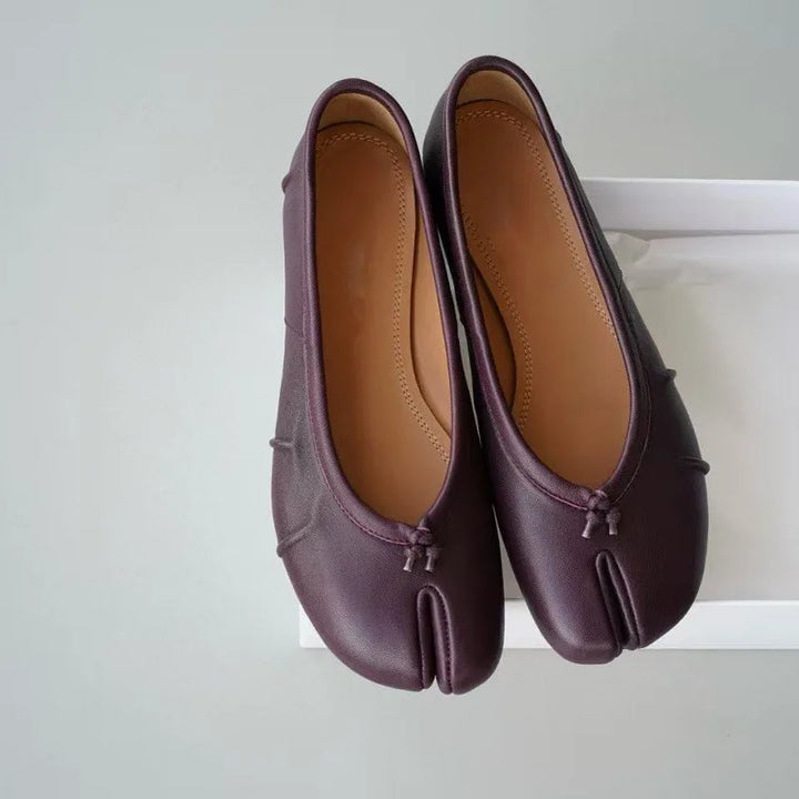 Anaïs | Ballerines Cuir Femme Prune Bout Fendu à Enfiler