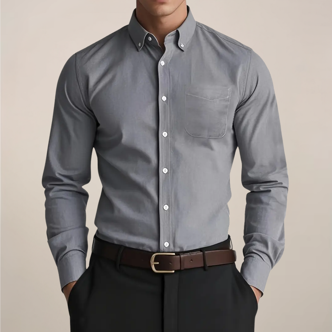 Nathan | Chemise Homme Grise Boutonnée Oxford