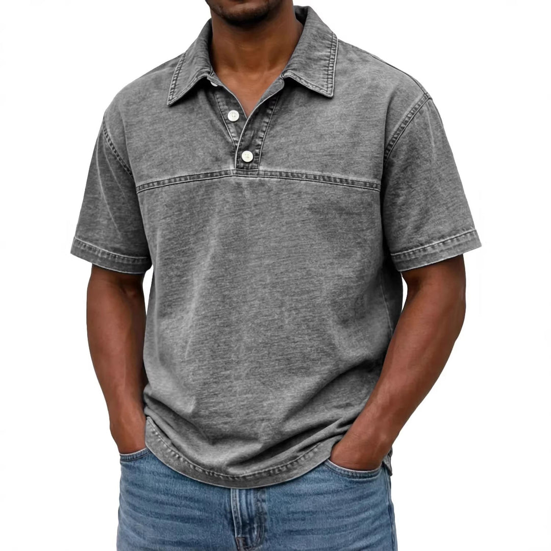 Nathan | Polo Homme Denim Noir Manches Courtes