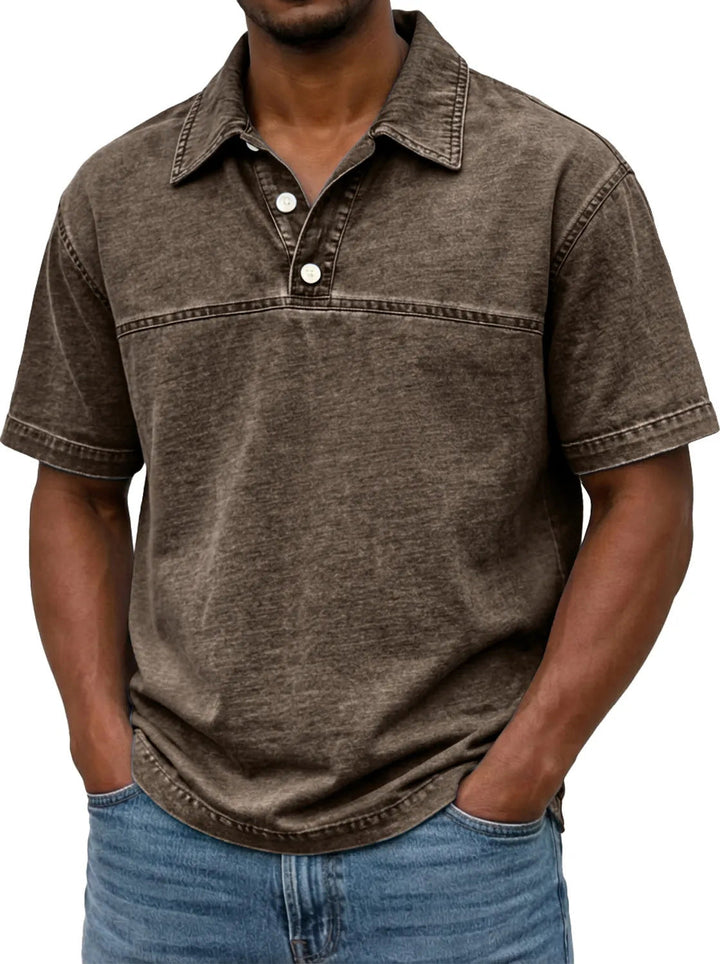 Nathan | Polo Homme Denim Noir Manches Courtes